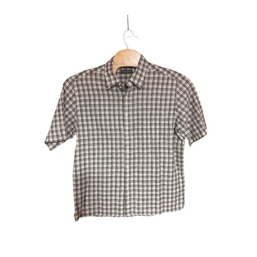 Lyle & Scott Linen Blend Extra Large (XL) Short Sleeve Plaid Shirt